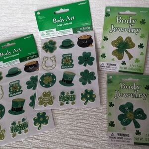 Bundle of 50 Green and Gold St. Patrick's Day Body Art, Temp Tattoos and Jewelry